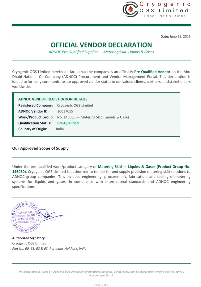 ADNOC Approval - Metering Skids