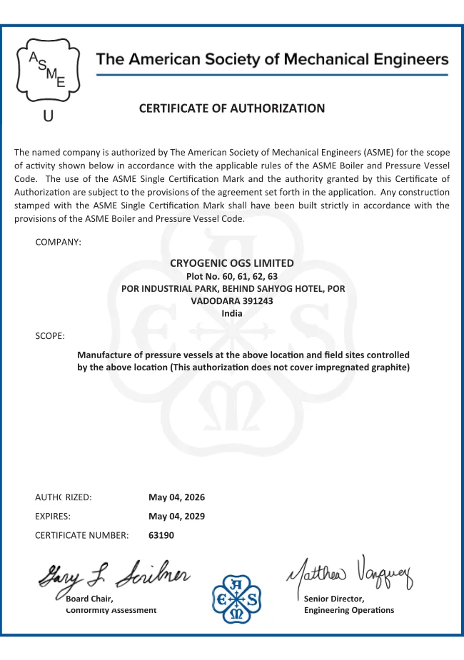 ASME U Stamp Certificate